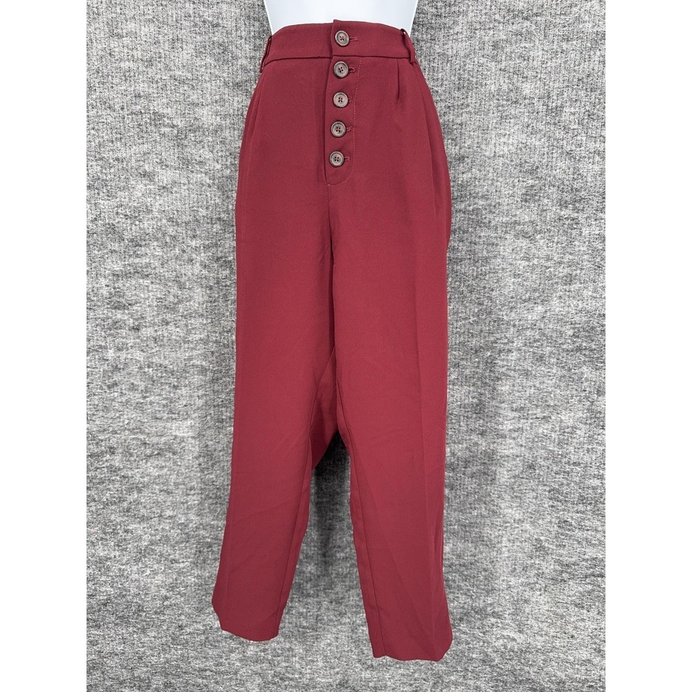 Anthropologie Pants Womens 10‎ Red Crepe Pleated Crop Button Front High Rise